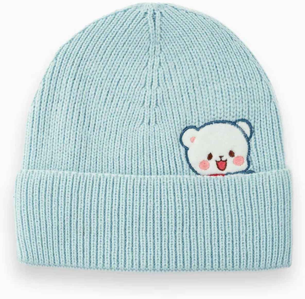 Light Blue Bear Patch Cuff Beanie